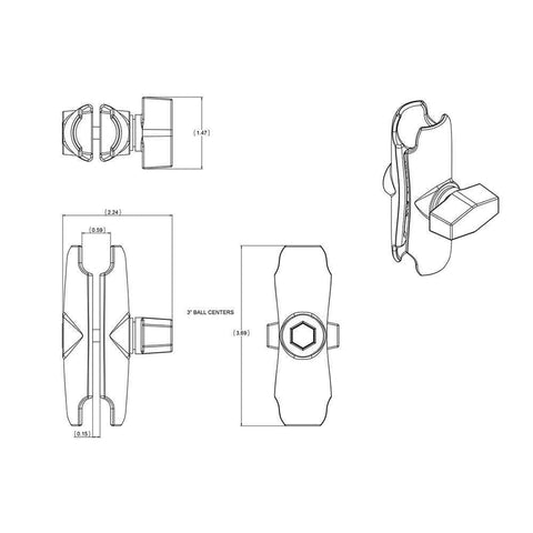 Ram Mounts Qualifies for Free Shipping RAM Double Socket Arm for 1" Ball #RAM-B-201U