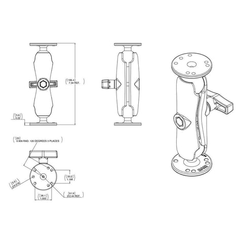 RAM Double Socket Arm for Garmin Fixed-Mount GPS 1.5" #RAM-101-G2U