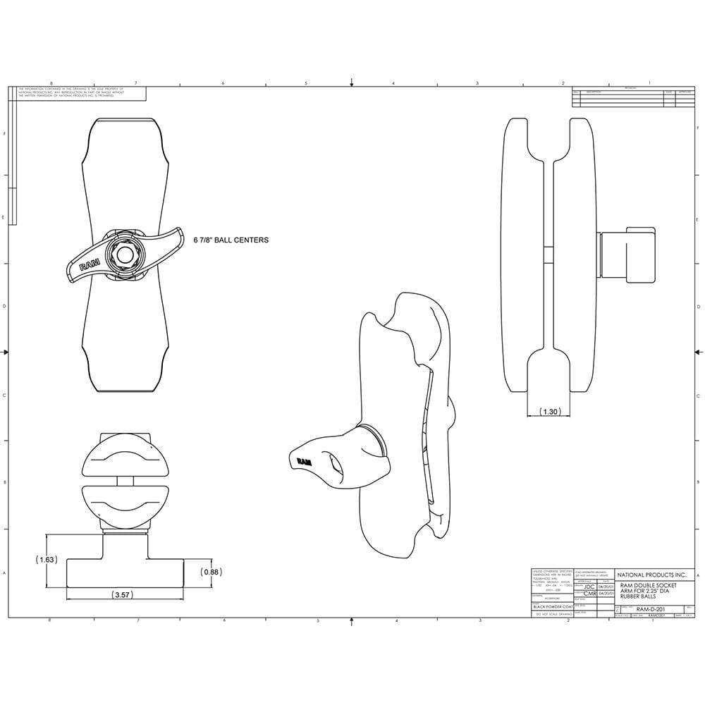 RAM Double Socket Arm w/Jam Nut for 2.25 Bases #RAM-D-201U-MI1