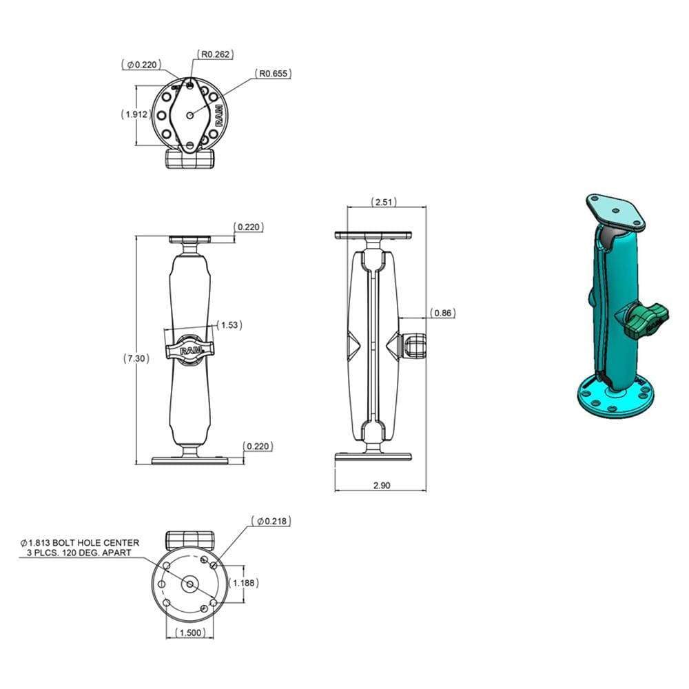 Ram Mounts Qualifies for Free Shipping RAM Flat Surface-Mount Long Arm with Diamond Base #RAM-B-138U-C