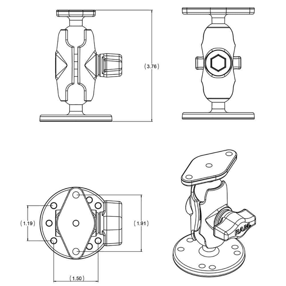 Ram Mounts Qualifies for Free Shipping RAM Flat Surface-Mount Short Arm with Diamond Base #RAM-B-138U-A