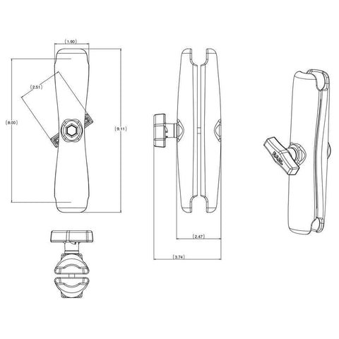 Ram Mounts Qualifies for Free Shipping RAM Long Double Socket Arm for 1.5" Ball Bases #RAM-201U-D