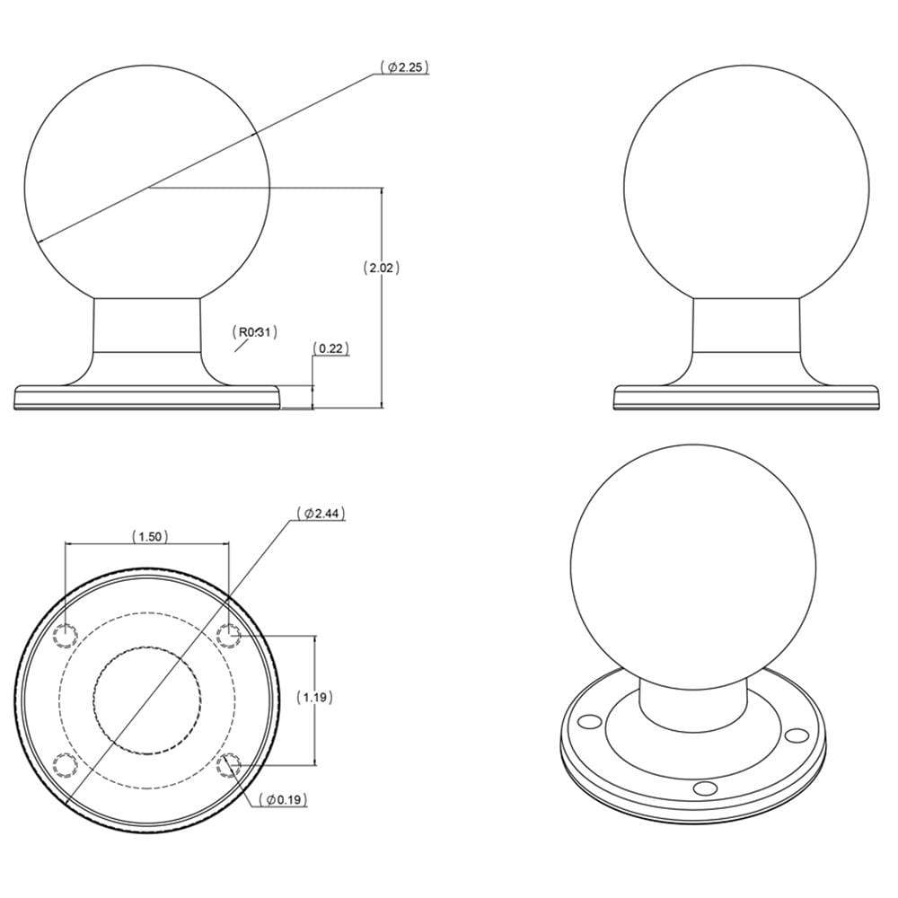 RAM Mount D Size 2.25" Ball On Round Plate #RAM-D-254U