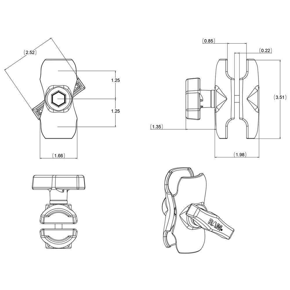 Ram Mounts Qualifies for Free Shipping RAM Short Double Socket Arm for 1.5" Ball #RAM-201U-B