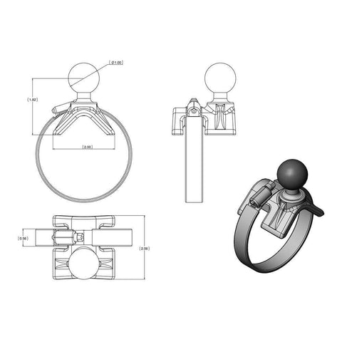 RAM Strap Mount with Long Arm and Diamond Base #RAM-B-108-C-238