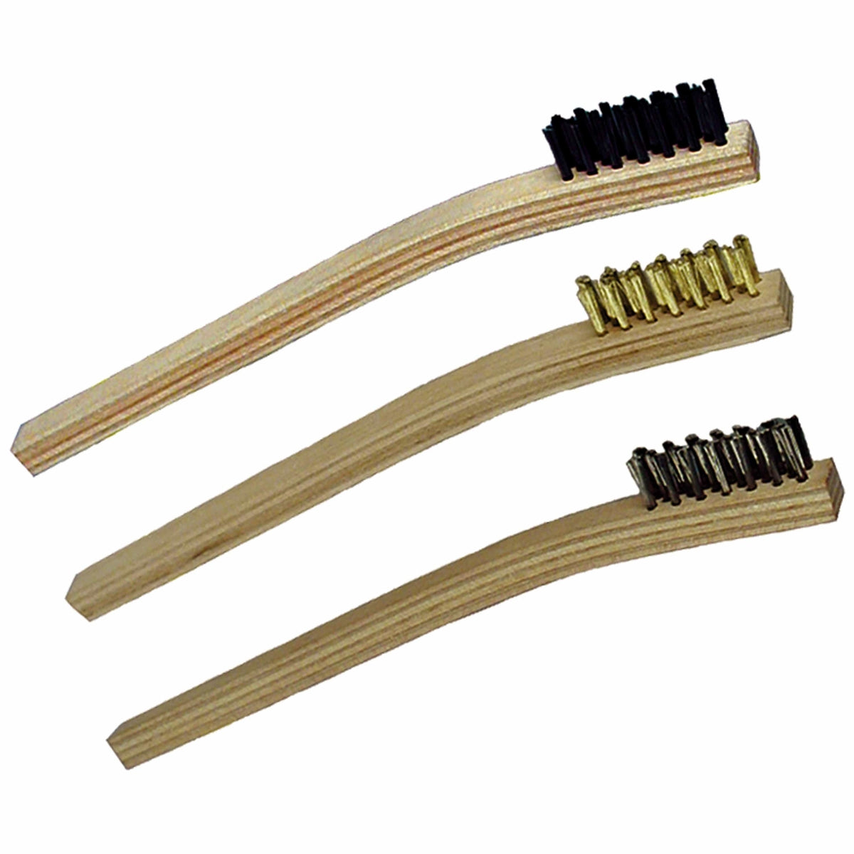 Redtree Small Wood Handle Scratch Brush Brass Nylon SS Set #61230