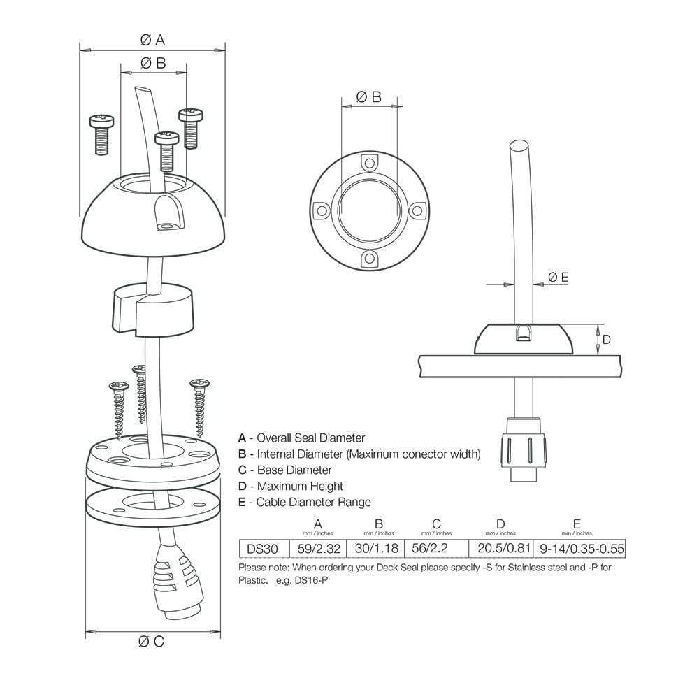 Scanstrut Qualifies for Free Shipping Scanstrut Medium Deck Seal SS Connector 1.18" Cable .55" #DS30-S