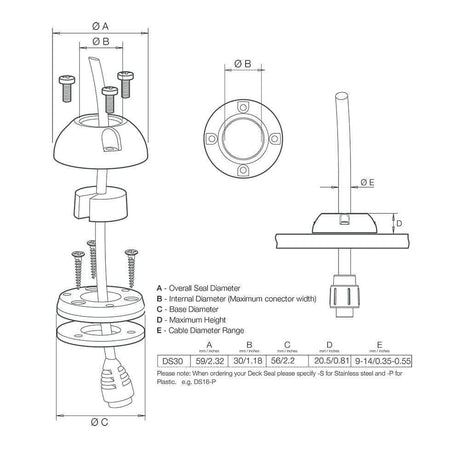 Scanstrut Qualifies for Free Shipping Scanstrut Medium Deck Seal SS Connector 1.18" Cable .55" #DS30-S