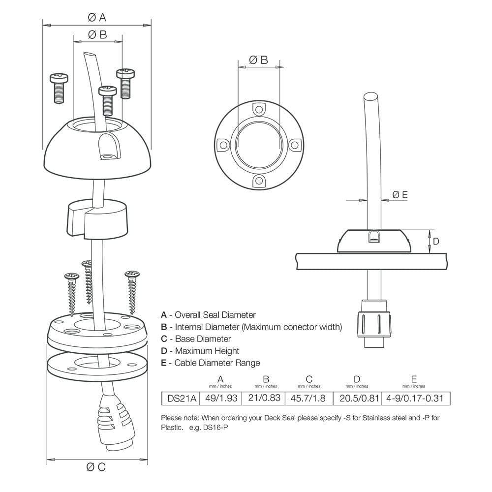 Scanstrut Small Deck Seal Connector .83" Cable .35" #DS21A-P