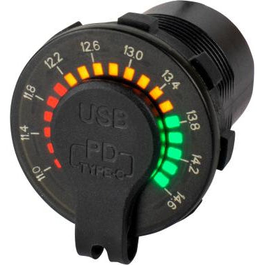 Sea-Dog Qualifies for Free Shipping Sea-Dog Round Rainbow Voltmeter with Dual USB Charging Ports #426519