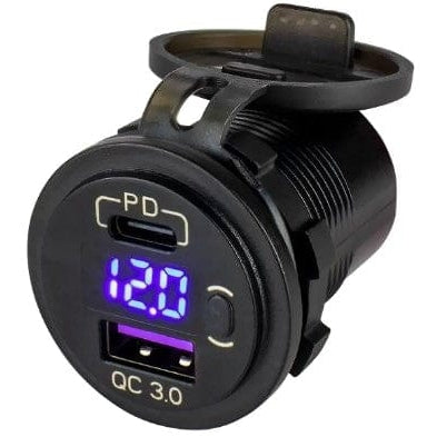 Sea-Dog Qualifies for Free Shipping Sea-Dog Round USB/USB-C Socket with Hidden Voltmeter #426518