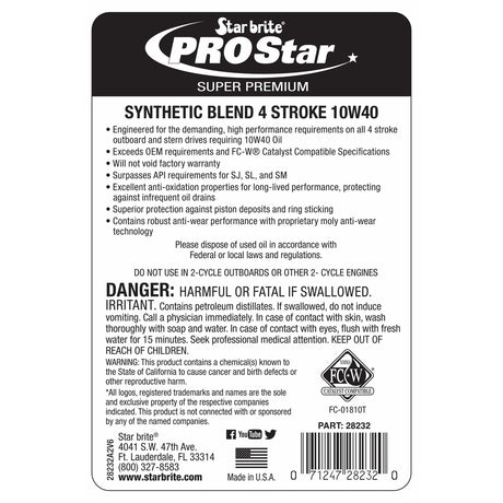 Star Brite Qualifies for Free Shipping Star Brite Super Premium Synthetic Blend 4 Stroke Oil 10W40 Quart #28232