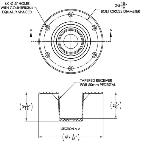 Taco Flush-Mount Table Base Fits 2-3/8" Pedestals #Z10-4085BLY60MM