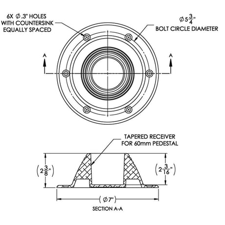 Taco Table Support Fits 2-3/8" Pedestals #Z10-4067BLY60MM
