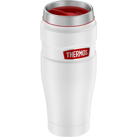 Thermos Qualifies for Free Shipping Thermos 16 oz SS Travel Tumbler Matte White with Red Badge #SK1005WHR4