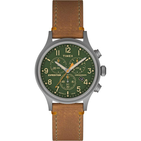Timex Qualifies for Free Shipping Timex Expedition Scout Chrono Tan Strap Green Dial #TW4B044009J