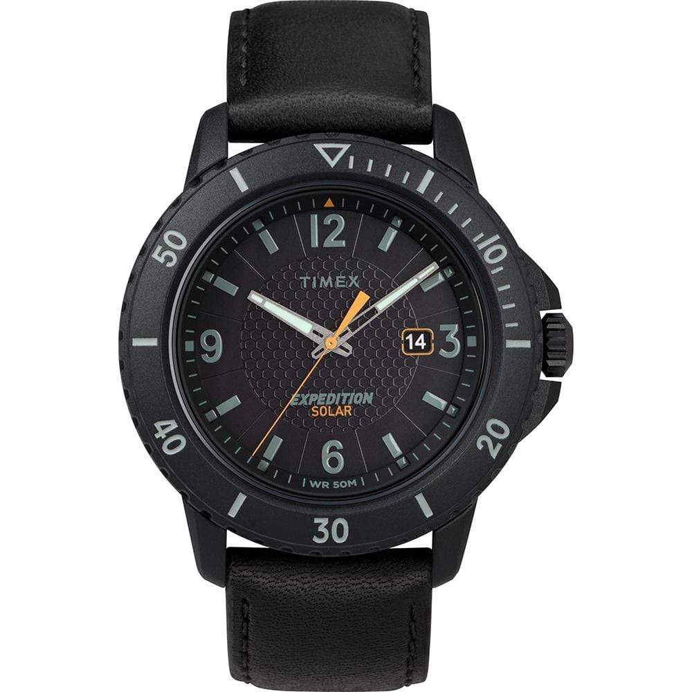 Timex Qualifies for Free Shipping Timex Gallatin Solar Black Leather Strap with Black Dial #TW4B14700JV
