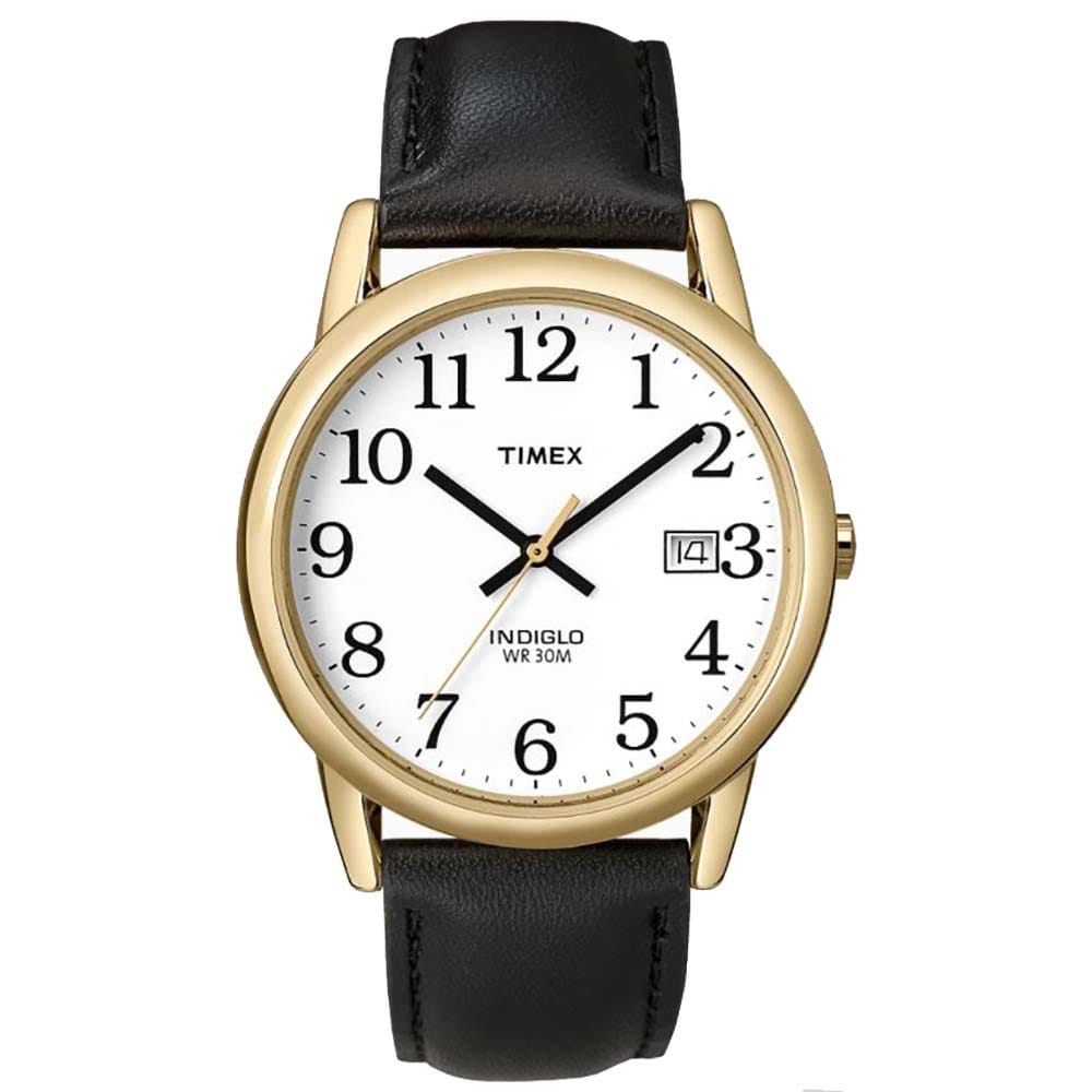 Timex Qualifies for Free Shipping Timex Mens Easy Reader Black Leather Strap Gold-Tone Case #T2H291