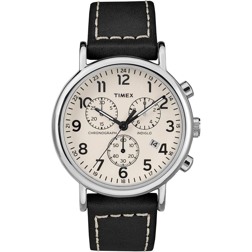 Timex Qualifies for Free Shipping Timex Mens Weekender White Dial Black Leather Strap #TW2R42800JV