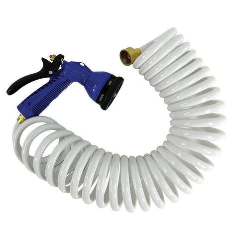 Whitecap Qualifies for Free Shipping Whitecap 15' White Coiled Hose with Adjustable Nozzle #P-0440