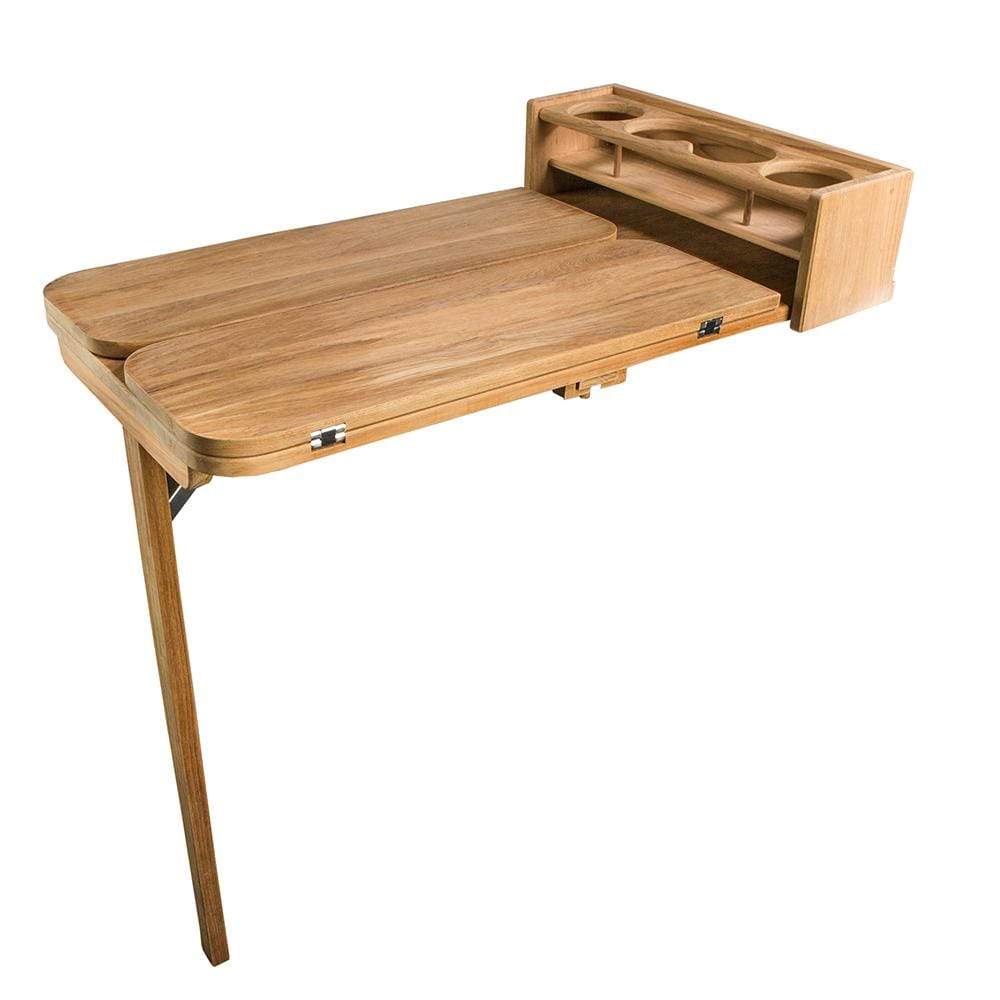 Whitecap Qualifies for Free Shipping Whitecap Teak Cockpit Table with Folding Leaves/4 Cup Holders #61392