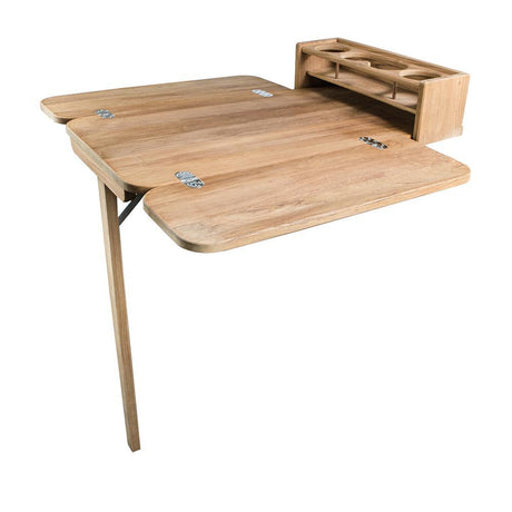Whitecap Teak Cockpit Table with Folding Leaves/4 Cup Holders #61392